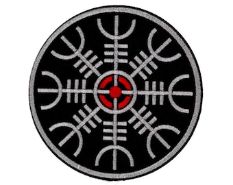 Aegishjalmur-patch 10 cm – Vikingsymbool – Vegvisir-borduurwerk – Noordse patch – Paganisme – Opnaaibaar