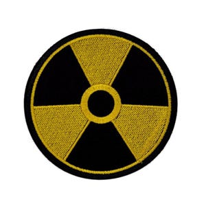 Toppa con simbolo di allerta radioattiva – 9 x 9 cm – Rotonda giallo-nera – Ricamo per giacca, borsa, fai da te