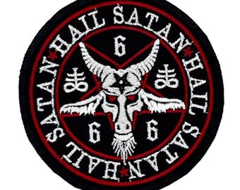 Hail Satan Patch – 9 x 9 cm – Baphomet Skull Badge – Occult 666 Gothic Metal Sew-On Patch