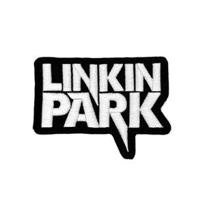 Linkin Park Aufnäher – Weißes Logo auf Schwarz (9,5 × 7 cm) zum Aufbügeln