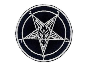 Baphomet Pentagram Patch - Round Sew-On Patch 10 cm Black-White