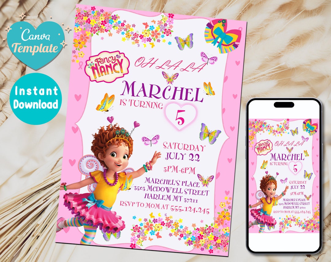 Editable Fancy Nancy Birthday Invitation Fancy Nancy Invite - Etsy