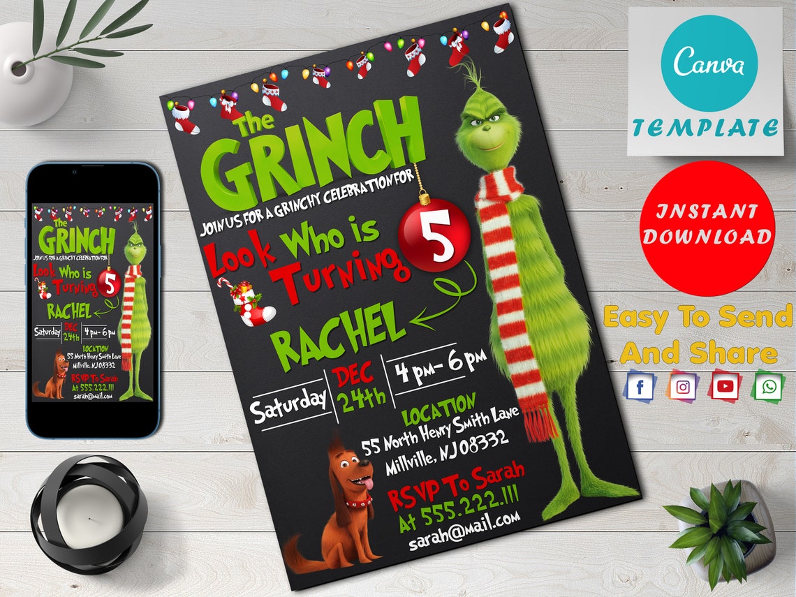 Editable Grinch Birthday Invitation Merry Grinchmas Invitation Grinch Editable Grinch Birthday Invitation Merry Grinchmas Invitation Grinch