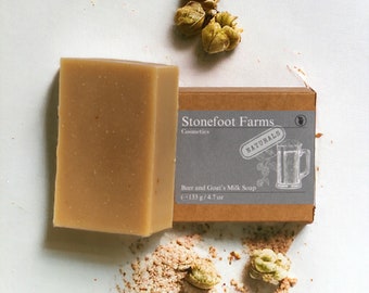 Beer & Goat Milk Soap Bar - Organic Handmade Bath Soap, Olive Oil Skin Care, Gift for Him or Her