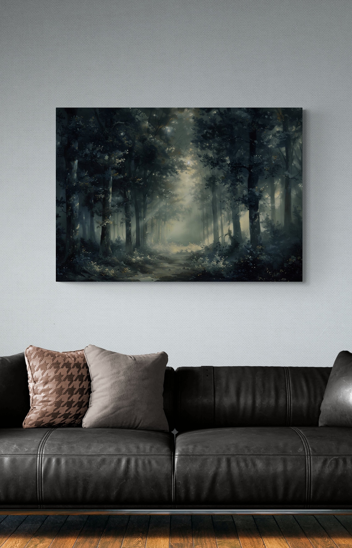 Dark Forest Painting With White Flowers …