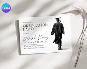 Boy Graduation Invitation Card, Editable Grad Card for Him, Small College Grad Invitation, Printable High School Graduation Party Invite