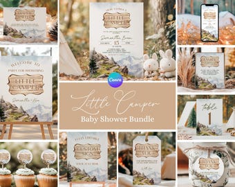 Little Camper Baby Shower Bundle, Woodland Baby Shower Package, Camping Baby Shower Invitation Suite, Mountain Baby Shower Games Set SV2