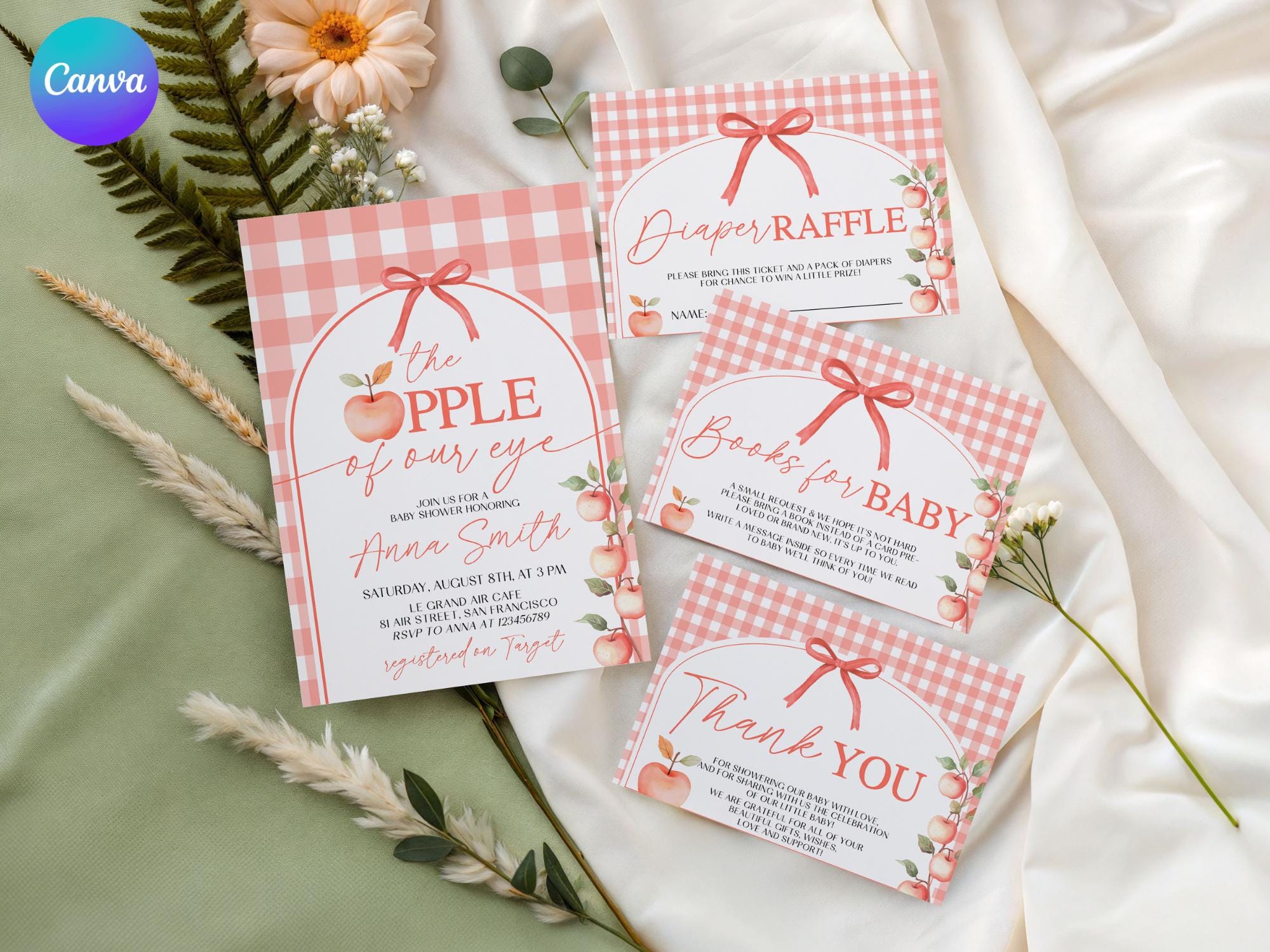 Apple of Our Eye Baby Shower Invitation Set, Fall Apple Baby Shower Invite, Fruit Baby Shower Mobile Invitation, Apple Shower Thank Card EL2