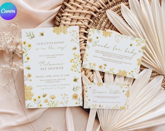 Sweet As Can Bee-babyshoweruitnodiging – thema honingbij en wilde bloemen (canvasjabloon) ZU2
