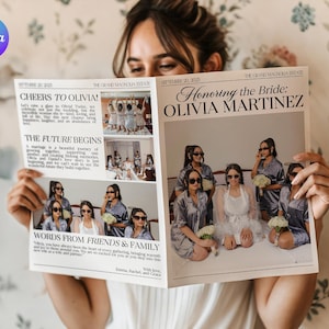 Vintage Bridal Newspaper Template, Retro Bridal Shower Newspaper, Printable Bridesmaid Newspaper Canva, Editable Bridal Party Keepsake