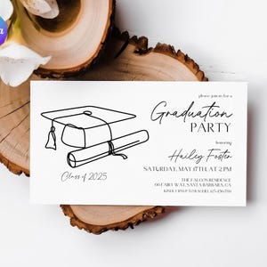 Hand Drawn Graduation Invitation Template for High School, College Grad Party Invite Card, Elegant University Graduation Party Invitation
