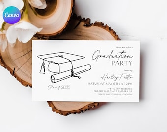 Plantilla de invitación de graduación dibujada a mano para secundaria, tarjeta de invitación para fiesta de graduación universitaria, elegante invitación para fiesta de graduación universitaria.