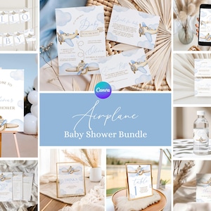 Airplane Baby Shower Bundle, Aviation Baby Shower Package, Blue Plane Baby Shower Kit, Editable Pilot Baby Shower Decoration Suite AR2