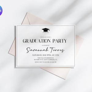 Faire-part de fin d'études pour la promotion 2025, carte imprimable des détails de l'obtention du diplôme, carte d'insertion modifiable pour l'obtention du diplôme, modèle d'invitation à l'obtention du diplôme universitaire