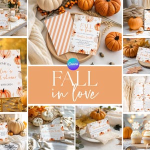Autumn Bridal Shower Party Kit, Fall In Love Bridal Shower Bundle, Editable Pumpkin Bridal Shower Package, Fall Bridal Game Templates KP3