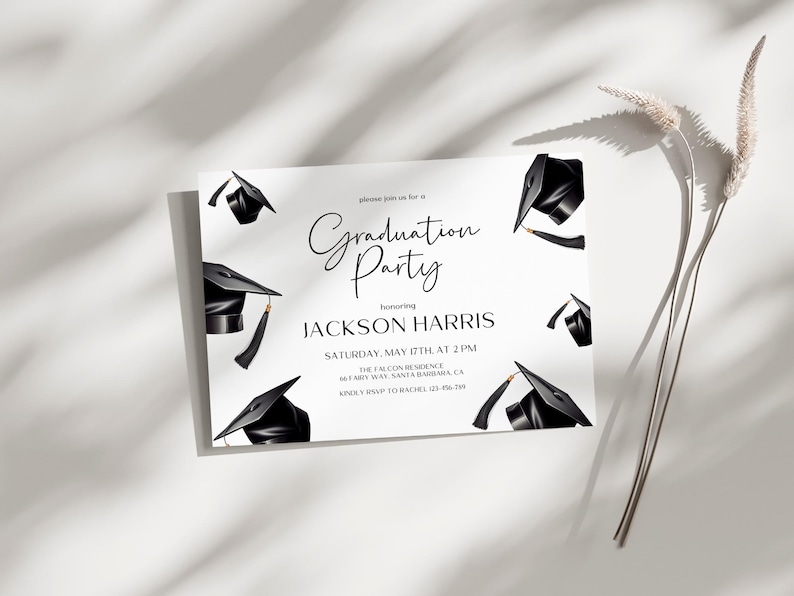 Printable Grad Cap Invitation Card, Editable Graduation Insert Card ...