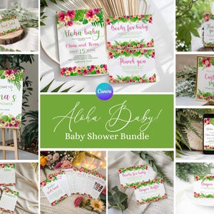 Aloha Baby Shower Bundle, Luau Baby Shower Invite Package, Hawaiian Baby Shower Kit, Floral Baby Shower Invite, Aloha Baby Shower Decor TL2