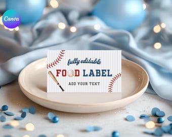 Etichetta per alimenti per la festa del primo compleanno Little Slugger, Etichetta per alimenti per il primo compleanno a tema baseball, Cartoncino per buffet per il primo compleanno a tema sportivo, Etichetta per alimenti per la festa Rookie SA1