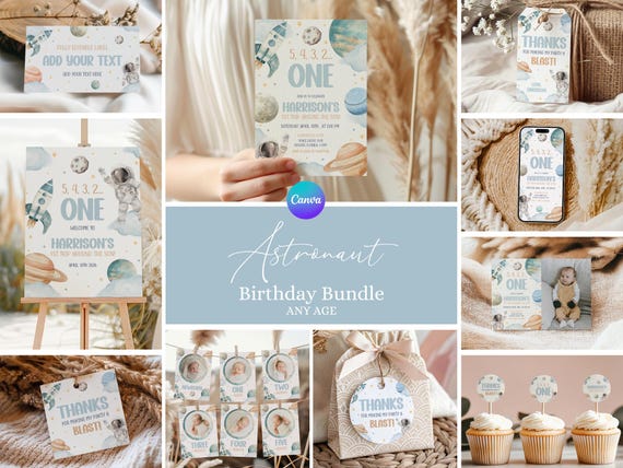 Outer Space First Birthday Bundle, Astronaut 1st Birthday Bundle, Galaxy 1st Birthday Package, First Trip Around the Sun Party Decor AK1
