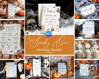 Halloween 1st Birthday Bundle, Spooky One Birthday Invitation Set, Halloween First Birthday Party Decorations, Spooky Birthday Bundle HA1