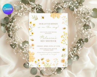 Printable Mommy to Bee Shower Invite Template, Editable Bumblebee Baby Shower Invitation, Floral Bee Baby Shower Smartphone Invitation ZU2