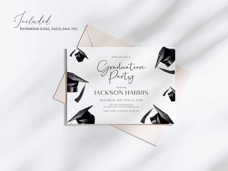 Printable Grad Cap Invitation Card, Editable Graduation Insert Card ...
