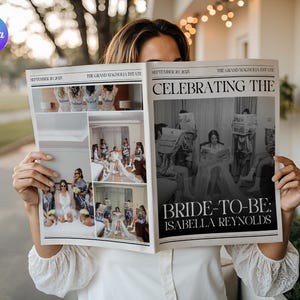 Retro Bridal Newspaper Template, Editable Newspaper for Bridal Shower, Vintage Bachelorette Newspaper, Printable Bridal Shower Keepsake