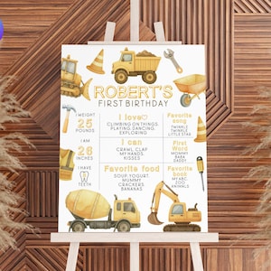 Printable Digger 1st Birthday Milestone Sign, Construction 1st Birthday Milestone Poster, Excavator First Birthday Milestone Poster CS1