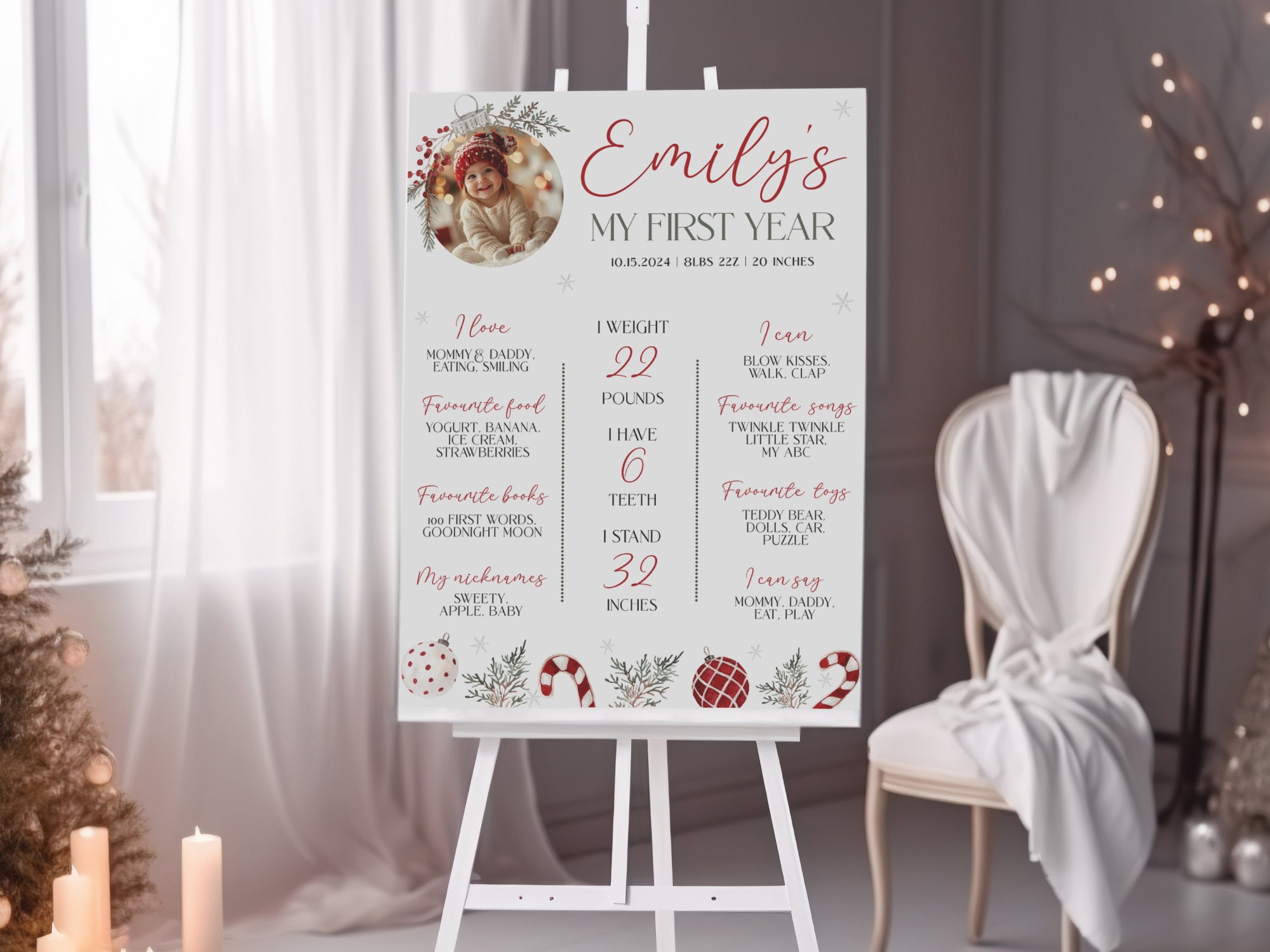 Editable Winter Birthday Milestone Photo Board, Winter Onederland First ...