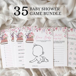 Storybook Baby Shower Games Pack, 35 A New Chapter Begins Activities, Editable Vintage Book Theme Shower Cards, Canva PDF BK2