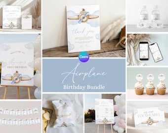 Vintage Airplane 1st Birthday Bundle, Time Flies First Birthday Bundle, Airplane Birthday Kit, Plane First Birthday Party Decorations AR1