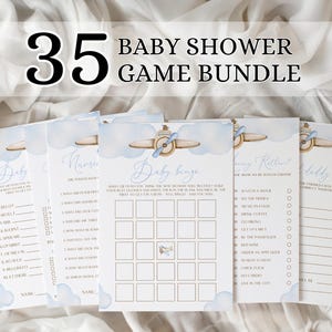 Airplane Baby Shower Game Bundle, Plane Baby Shower Games Set, Aviator Baby Shower Activity Pack, Blue Airplane Shower Activity Bundle AR2