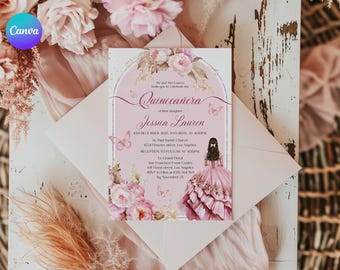 Fairy Pink Quinceañera Invite, Pink Pastel Quinceañera Invitation, Floral Mis Quince Años Invite, Flower Girl 15th Birthday Party Invitation