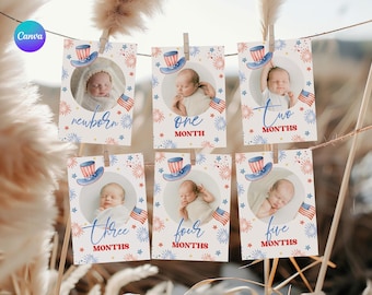Little Firecracker 1st Birthday Monthly Photo, Firecracker First Year Photo Garland, Printable July First Birthday Party Monthly Banner FO1