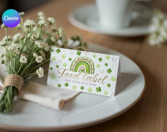 Etiquetas de comida Lucky One: Tarjetas de mesa para el buffet del Día de San Patricio (Canva editable) IM1