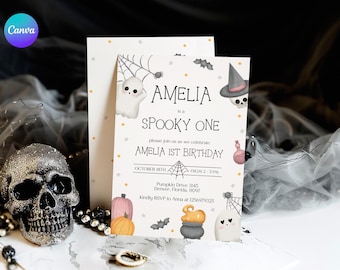 Halloween 1st Birthday Invite, Spooktacular Birthday Invitate Set, Halloween 1st Bday Invitation Set, Spooky 1st Birthday Party Evite HA1
