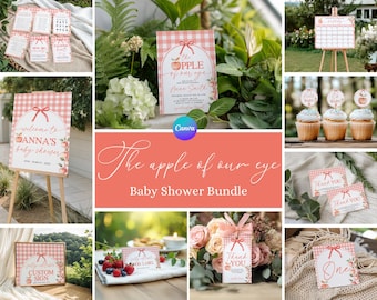 Pakiet na Baby Shower „Jabłko Naszego Oka”, Pakiet na Baby Shower z Jabłkami do druku, Zestaw zaproszeń na Baby Shower z Owocami, Pakiet na Jesienne Baby Shower EL2