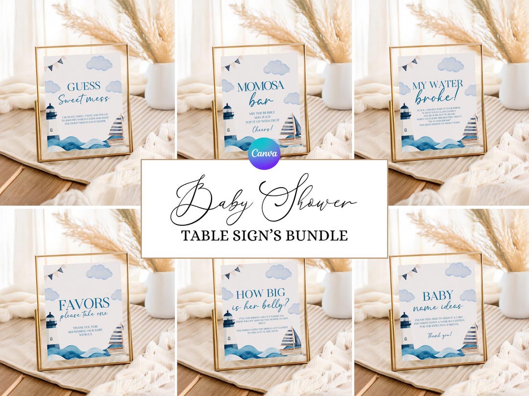 Ahoy It's a Boy Shower Table Sign Bundle, Sailor Baby Shower - Main Image
