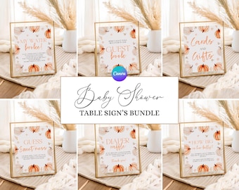 Boho Pumpkin Baby Shower Table Signs, Autumn Baby Shower Table Sign Bundle, Editable Fall Baby Shower Sign Kit, Pumpkin Baby Shower Sign KP2