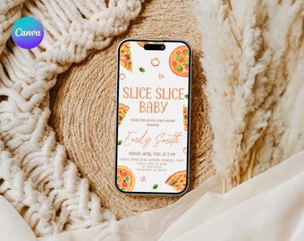 Editable Slice Slice Baby Shower Evite, Pizza Baby Shower Phone Invitation, Digital Italian Baby Shower Evite, Pepperoni Shower Evite PF2