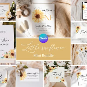 Rustic Garden Baby Shower Suite, Sunflower Baby Shower Bundle, Sweet Sunflower Baby Party Invitations, Our Little Sunflower Party Decor SL2