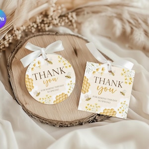 Our Little Honey Round & Square Tags – Bee Sticker Labels (Editable Canva) IU1