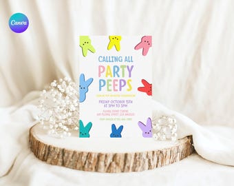 Party with My Peeps Invitation, Easter Bunny Invitation Template, Editable Colorful Easter Evite, Easter Sunday Invite, Easter Party Invite