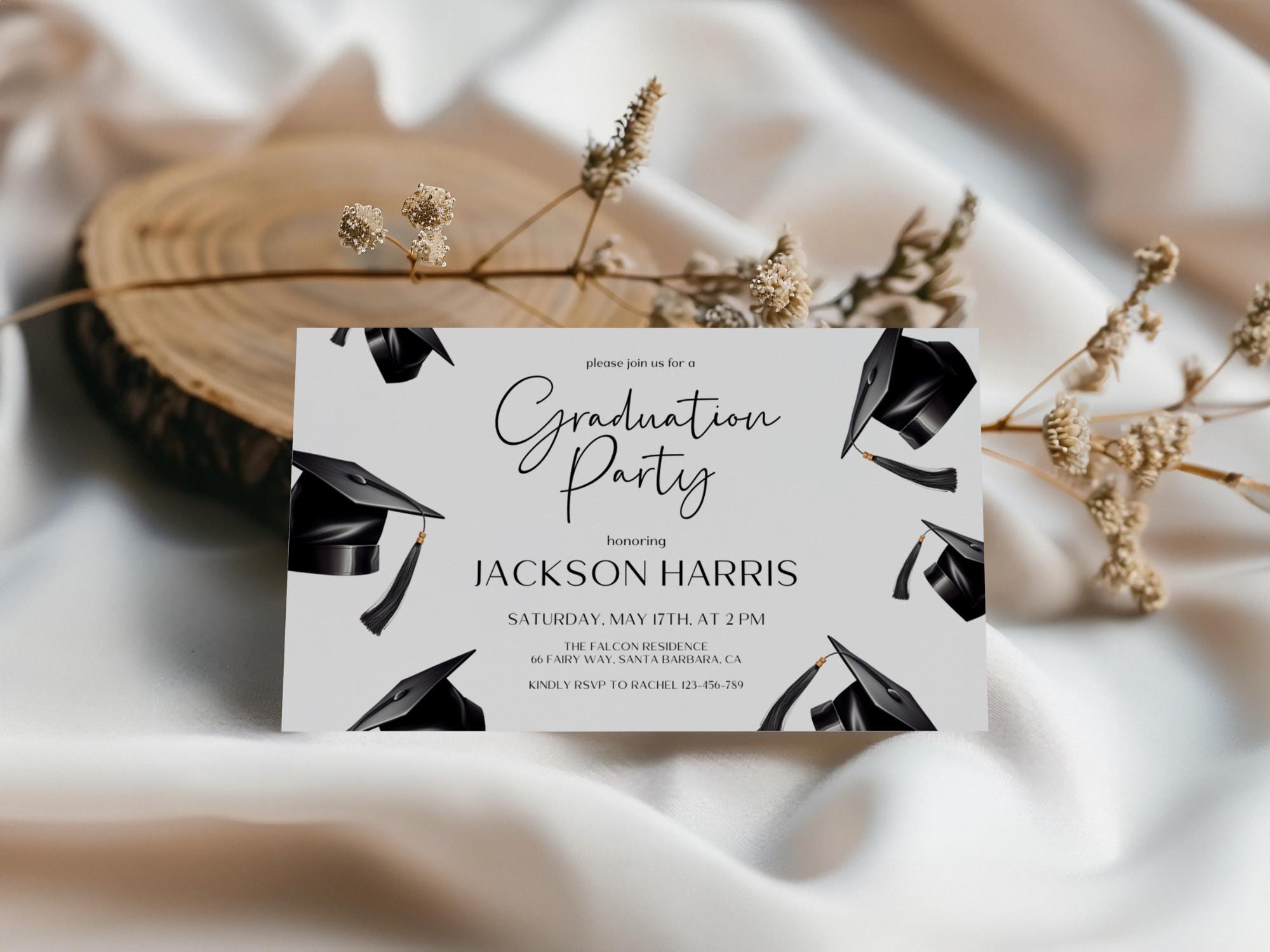Printable Grad Cap Invitation Card, Editable Graduation Insert Card ...