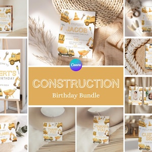 Construction 1st Birthday Bundle, Digger Birthday Invitation Pack, Dump Truck 3rd Birthday Party Pack, Boys Trucks 2nd Birthday Decor CS1