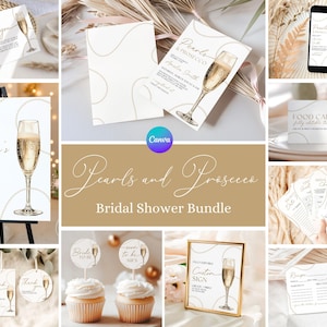 Bundle douche nuptiale perles et prosecco, paquet d'invitation douche nuptiale prosecco, kit de douche nuptiale perles modifiables, décoration nuptiale perles PP3