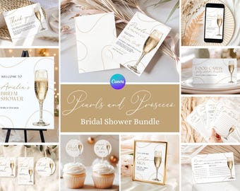 Pearls & Prosecco Bridal Shower Bundle, Prosecco Bridal Shower Invite Package, Editable Pearls Bridal Shower Kit, Pearls Bridal Decor PP3