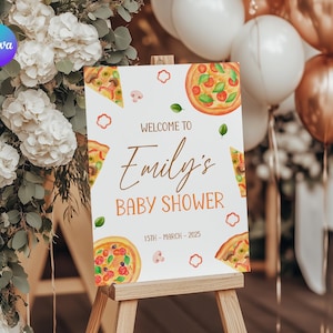Slice Slice Baby Shower Welcome Sign, Pizza Shower Welcome Poster, Italian Baby Shower Welcome Board, Pizza and Brews Shower Welcome PF2