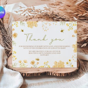 Bedankkaart babyshower wilde bloemen, hommel babyshower bedankje, afdrukbare mama tot bij babyshower bedanksjabloon ZU2