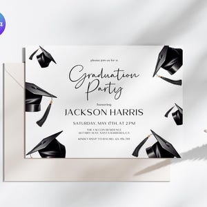 Tarjeta de invitación imprimible para birrete de graduación, tarjeta de inserción editable para graduación, mini invitación sencilla para ceremonia de graduación, invitaciones pequeñas para fiesta de graduación